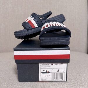 New Tommy Hilfiger Kids Navy and Red Slide Sandals